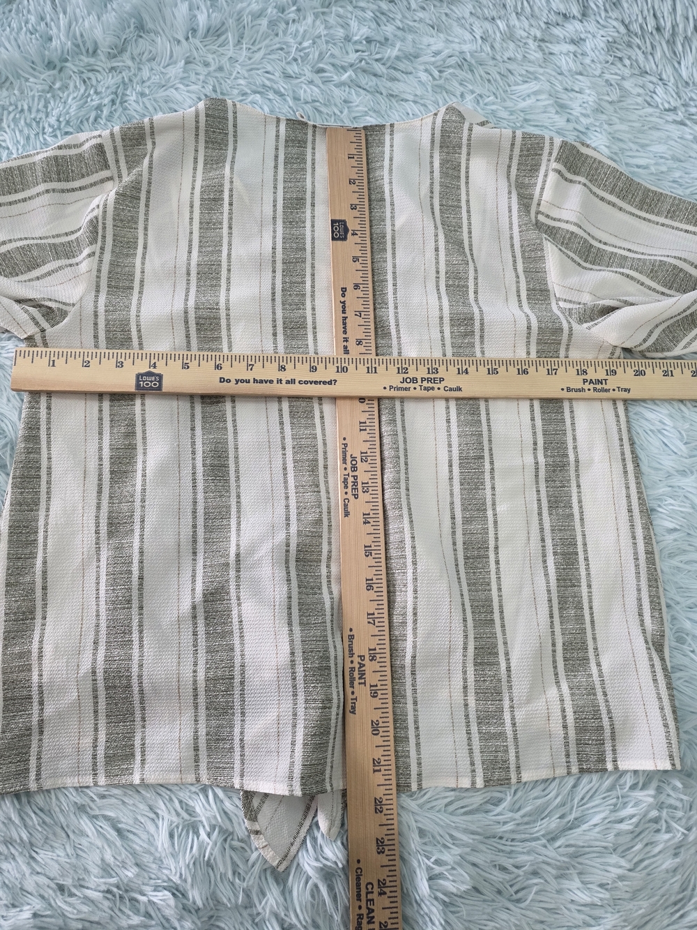 Lush Striped Tie-Front V-Neck Flutter‎ Sleeve Top Green Cream Size M - Picture 7 of 9